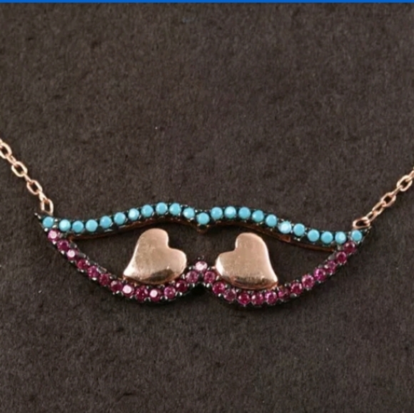 Speak only LOVE turquoise & ruby necklace - Picture 3 of 4